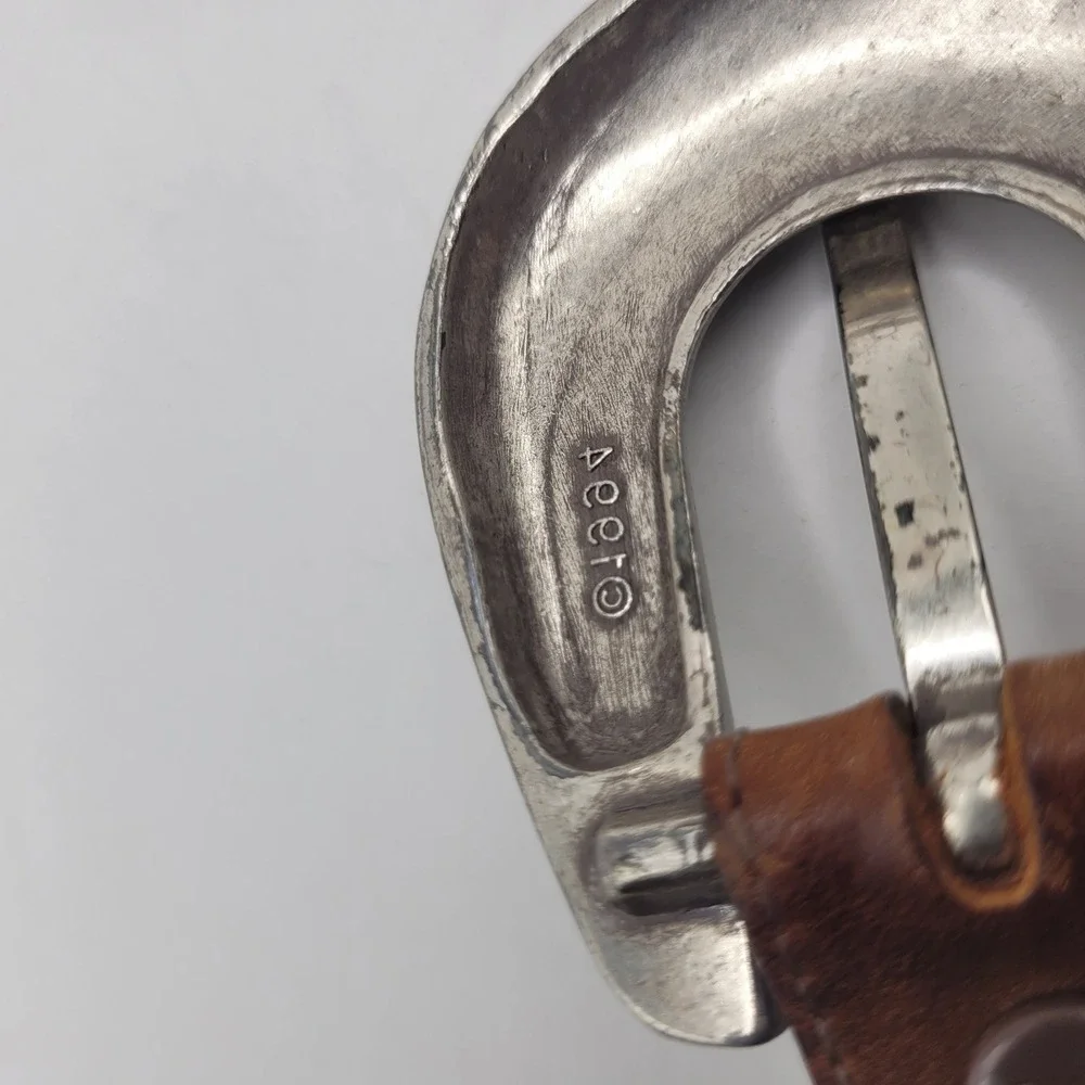 Vintage Justin Belt 40 Brown Leather Western Engraved Silver Buckle 191BY 90s